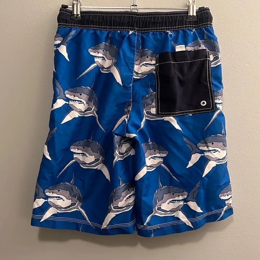 Gymboree Boy's Blue Shark Drawstring Elastic Waist Swim Shorts Extra Large (14)